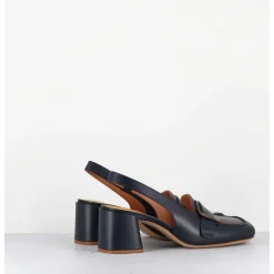 Mocassins Slingback A Talon En Cuir Bleu Nuit 70S - S242234 Remuve Blu