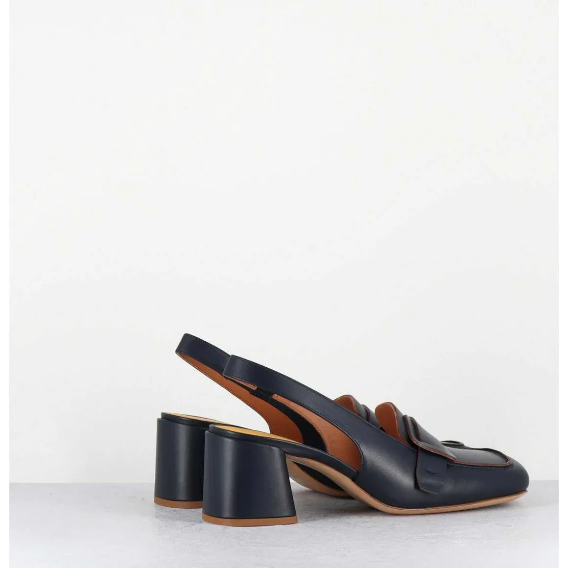Mocassins Slingback A Talon En Cuir Bleu Nuit 70S - S242234 Remuve Blu