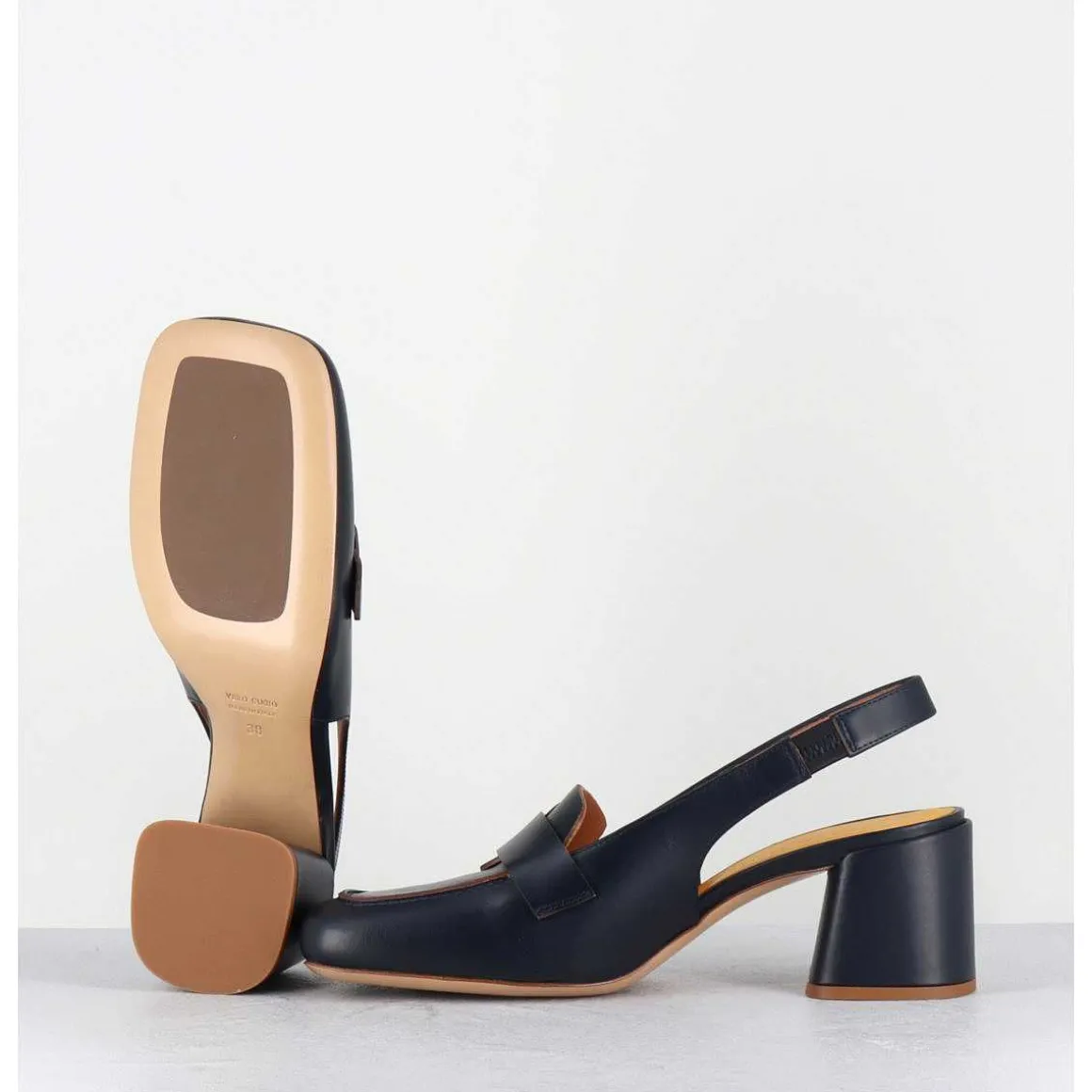Mocassins Slingback A Talon En Cuir Bleu Nuit 70S - S242234 Remuve Blu