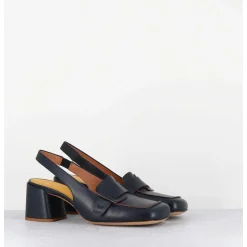 Mocassins Slingback A Talon En Cuir Bleu Nuit 70S - S242234 Remuve Blu