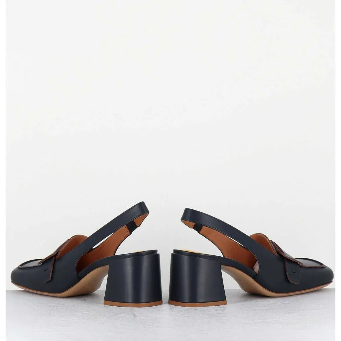 Mocassins Slingback A Talon En Cuir Bleu Nuit 70S - S242234 Remuve Blu
