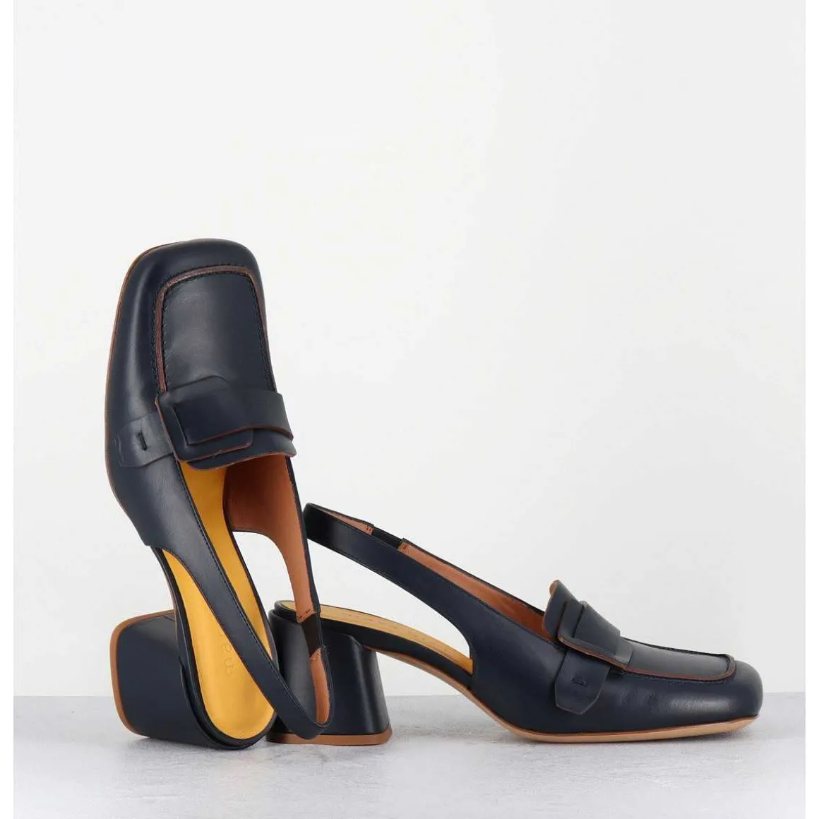 Mocassins Slingback A Talon En Cuir Bleu Nuit 70S - S242234 Remuve Blu