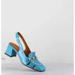Mocassins Slingback En Cuir Bleu Petit Talon - Vururu Saab Blue