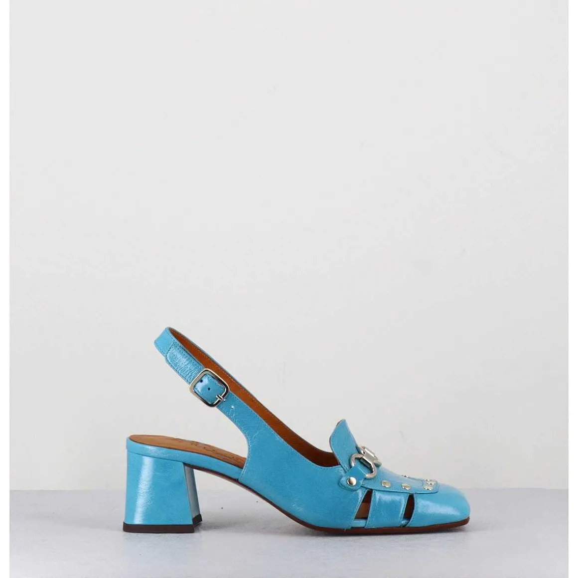 Mocassins Slingback En Cuir Bleu Petit Talon - Vururu Saab Blue