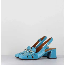 Mocassins Slingback En Cuir Bleu Petit Talon - Vururu Saab Blue