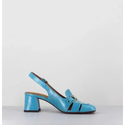 Mocassins Slingback En Cuir Bleu Petit Talon - Vururu Saab Blue