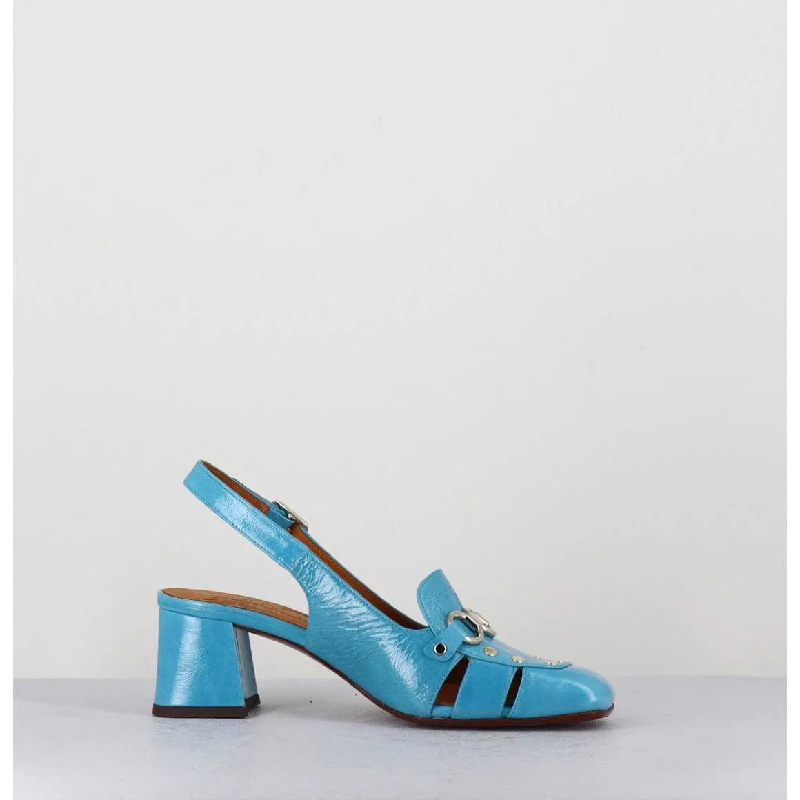 Mocassins Slingback En Cuir Bleu Petit Talon - Vururu Saab Blue