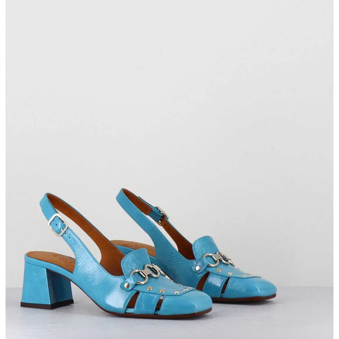 Mocassins Slingback En Cuir Bleu Petit Talon - Vururu Saab Blue