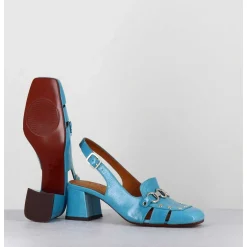 Mocassins Slingback En Cuir Bleu Petit Talon - Vururu Saab Blue