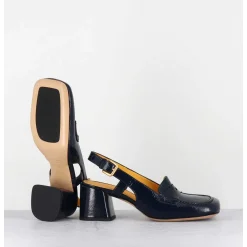 Mocassins Slingback En Naplak Bleu Marine Petit Talon - S242233 Naplak Blu