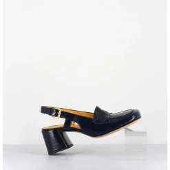 Mocassins Slingback En Naplak Bleu Marine Petit Talon - S242233 Naplak Blu
