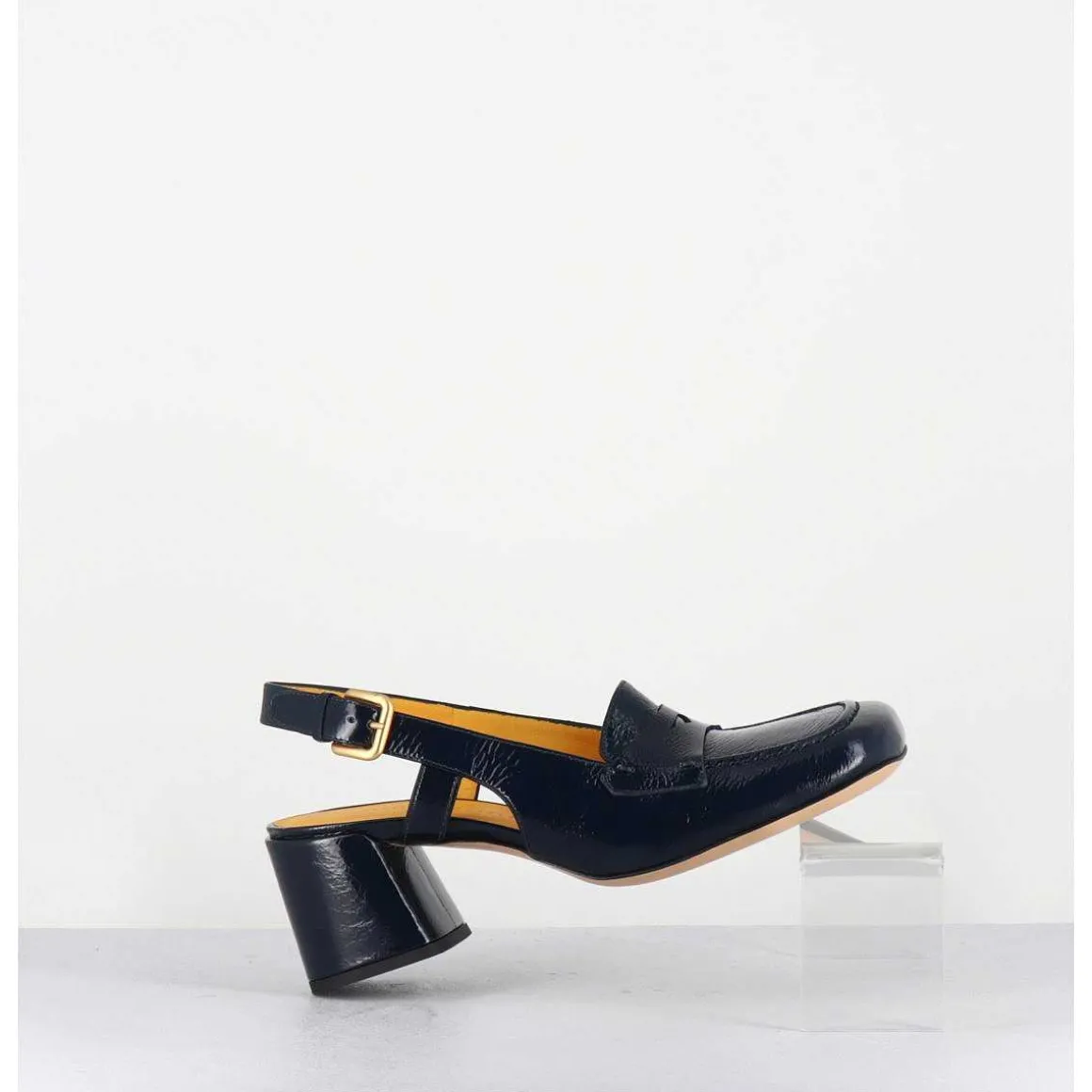 Mocassins Slingback En Naplak Bleu Marine Petit Talon - S242233 Naplak Blu