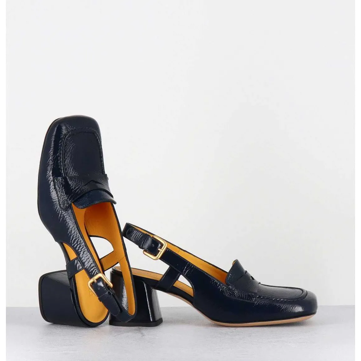 Mocassins Slingback En Naplak Bleu Marine Petit Talon - S242233 Naplak Blu