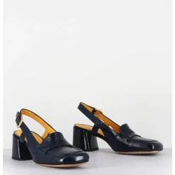 Mocassins Slingback En Naplak Bleu Marine Petit Talon - S242233 Naplak Blu