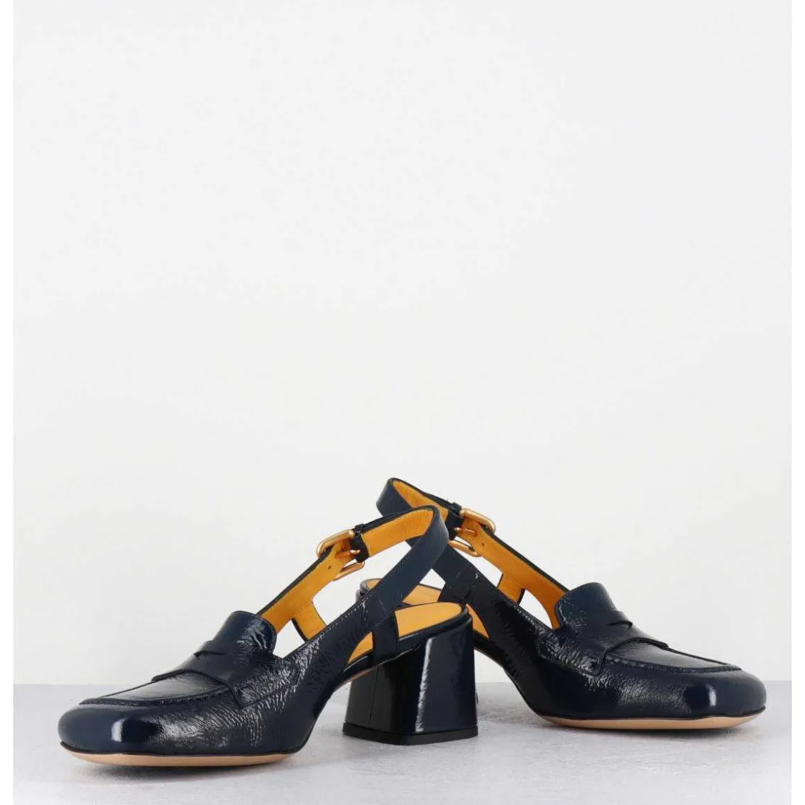 Mocassins Slingback En Naplak Bleu Marine Petit Talon - S242233 Naplak Blu
