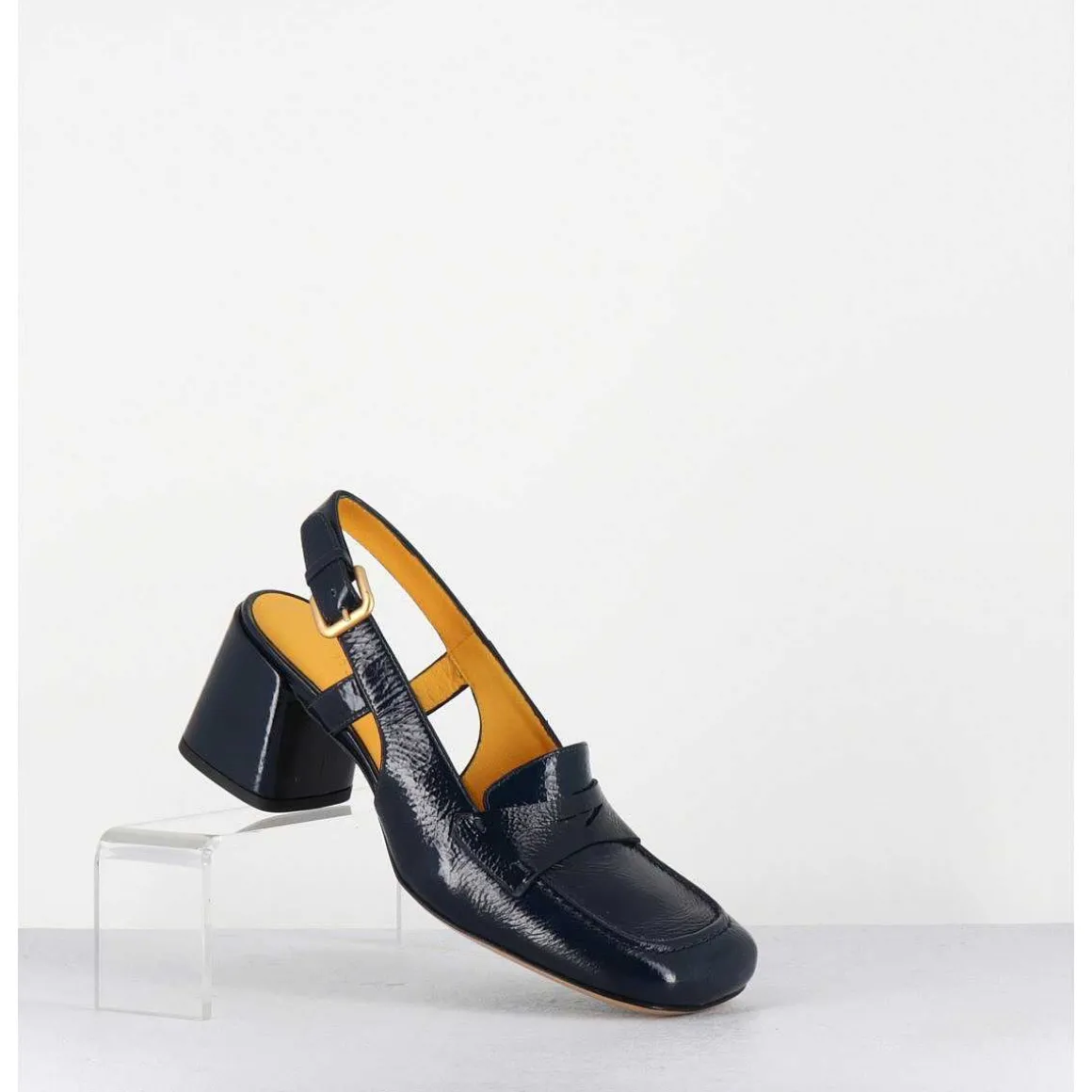 Mocassins Slingback En Naplak Bleu Marine Petit Talon - S242233 Naplak Blu