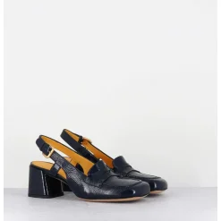 Mocassins Slingback En Naplak Bleu Marine Petit Talon - S242233 Naplak Blu