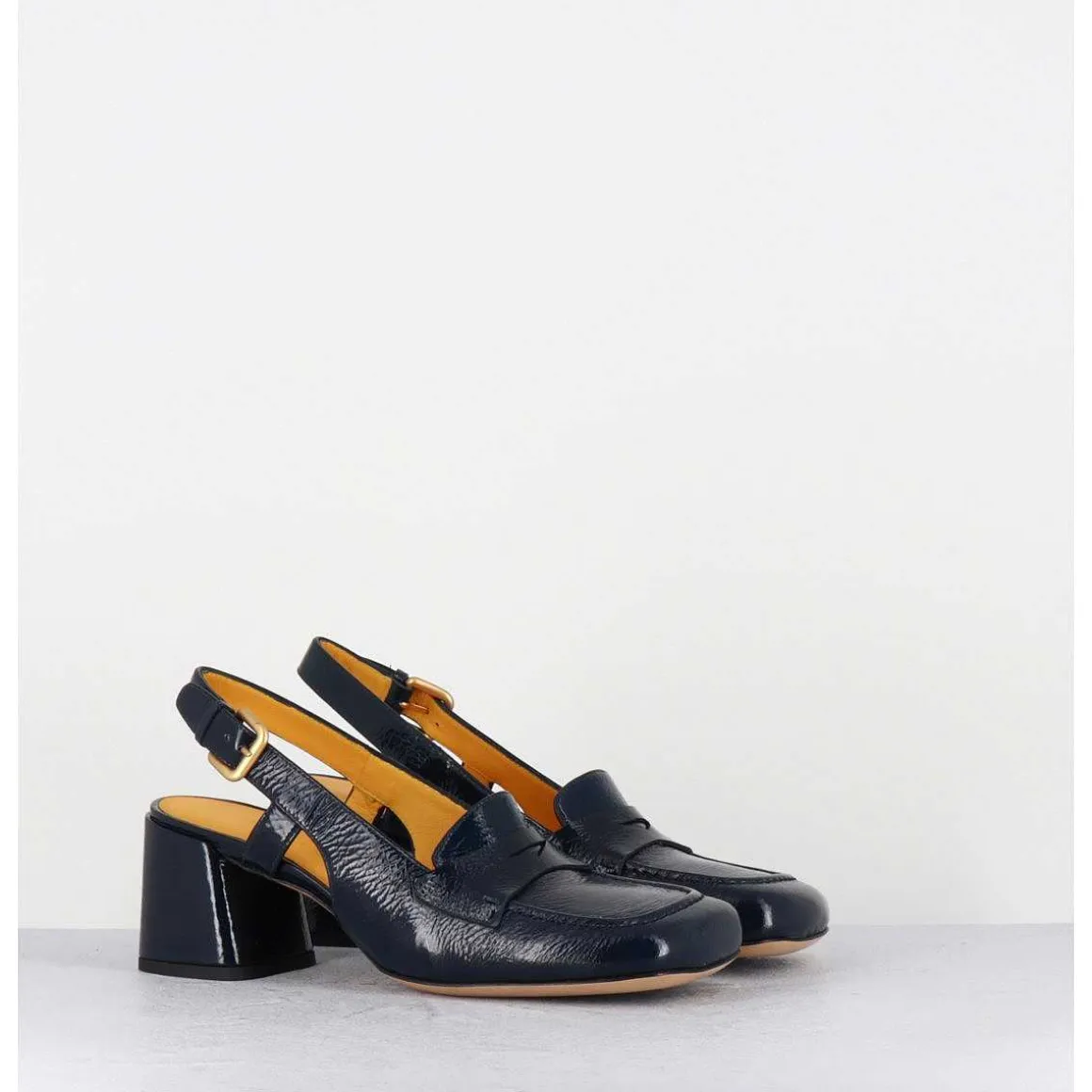 Mocassins Slingback En Naplak Bleu Marine Petit Talon - S242233 Naplak Blu