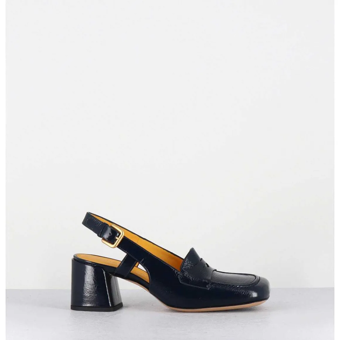 Mocassins Slingback En Naplak Bleu Marine Petit Talon - S242233 Naplak Blu