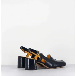 Mocassins Slingback En Naplak Bleu Marine Petit Talon - S242233 Naplak Blu