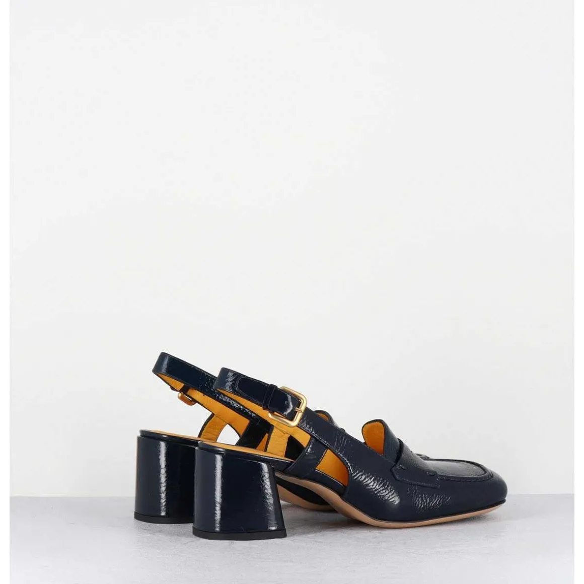 Mocassins Slingback En Naplak Bleu Marine Petit Talon - S242233 Naplak Blu