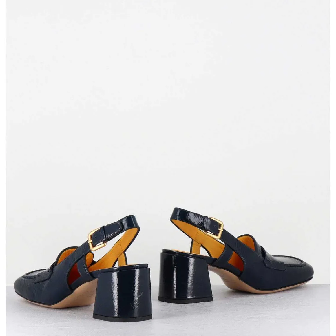 Mocassins Slingback En Naplak Bleu Marine Petit Talon - S242233 Naplak Blu