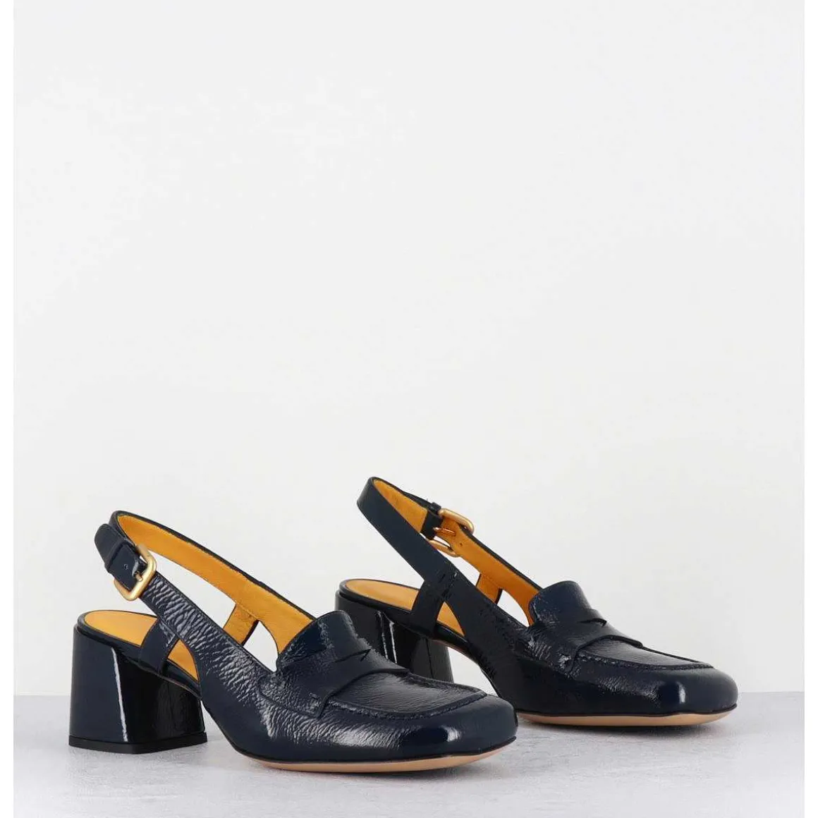 Mocassins Slingback En Naplak Bleu Marine Petit Talon - S242233 Naplak Blu