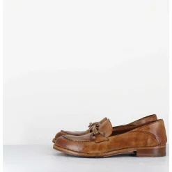Mocassins Souple En Cuir Camel Avec Mors Dore - 5246 Buf Sughero