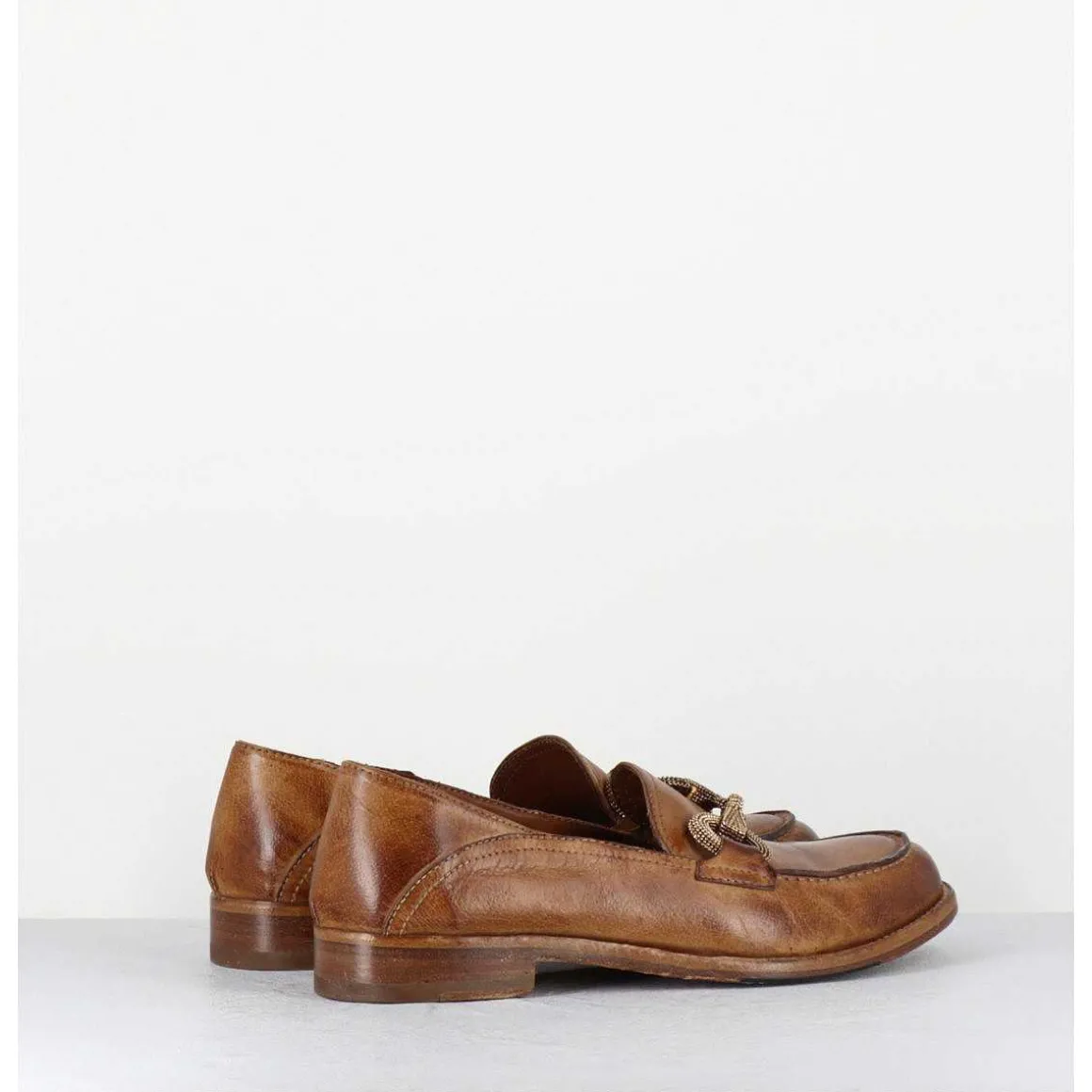 Mocassins Souple En Cuir Camel Avec Mors Dore - 5246 Buf Sughero