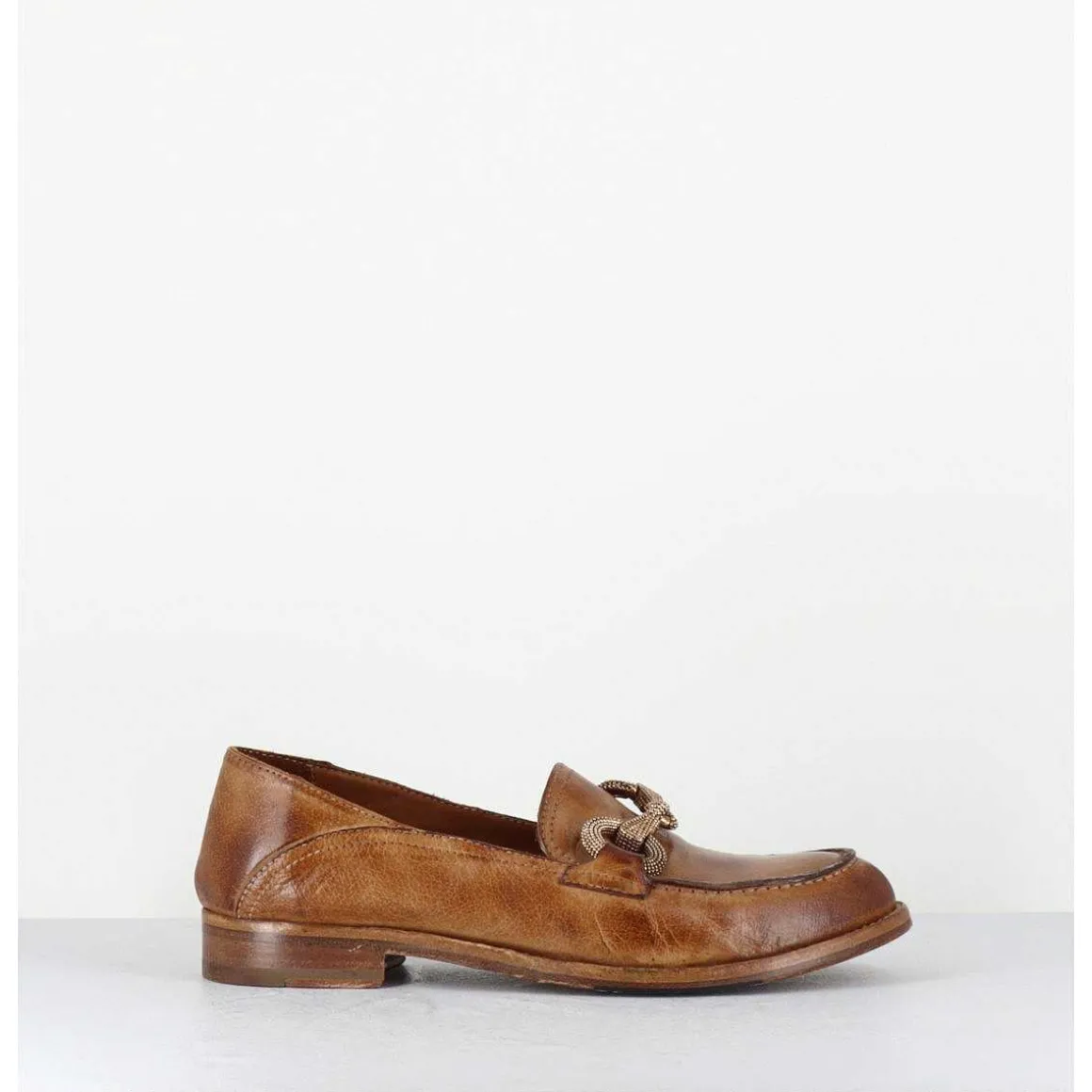 Mocassins Souple En Cuir Camel Avec Mors Dore - 5246 Buf Sughero