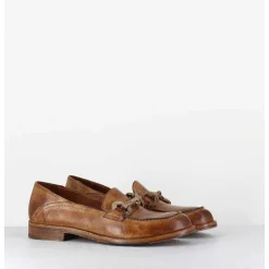 Mocassins Souple En Cuir Camel Avec Mors Dore - 5246 Buf Sughero