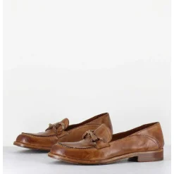 Mocassins Souple En Cuir Camel Avec Mors Dore - 5246 Buf Sughero