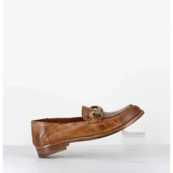 Mocassins Souple En Cuir Camel Avec Mors Dore - 5246 Buf Sughero