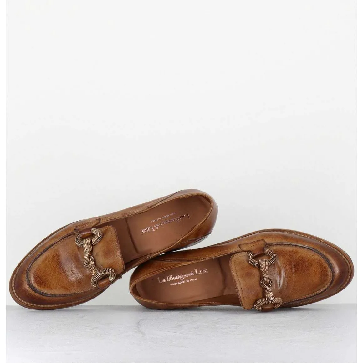 Mocassins Souple En Cuir Camel Avec Mors Dore - 5246 Buf Sughero
