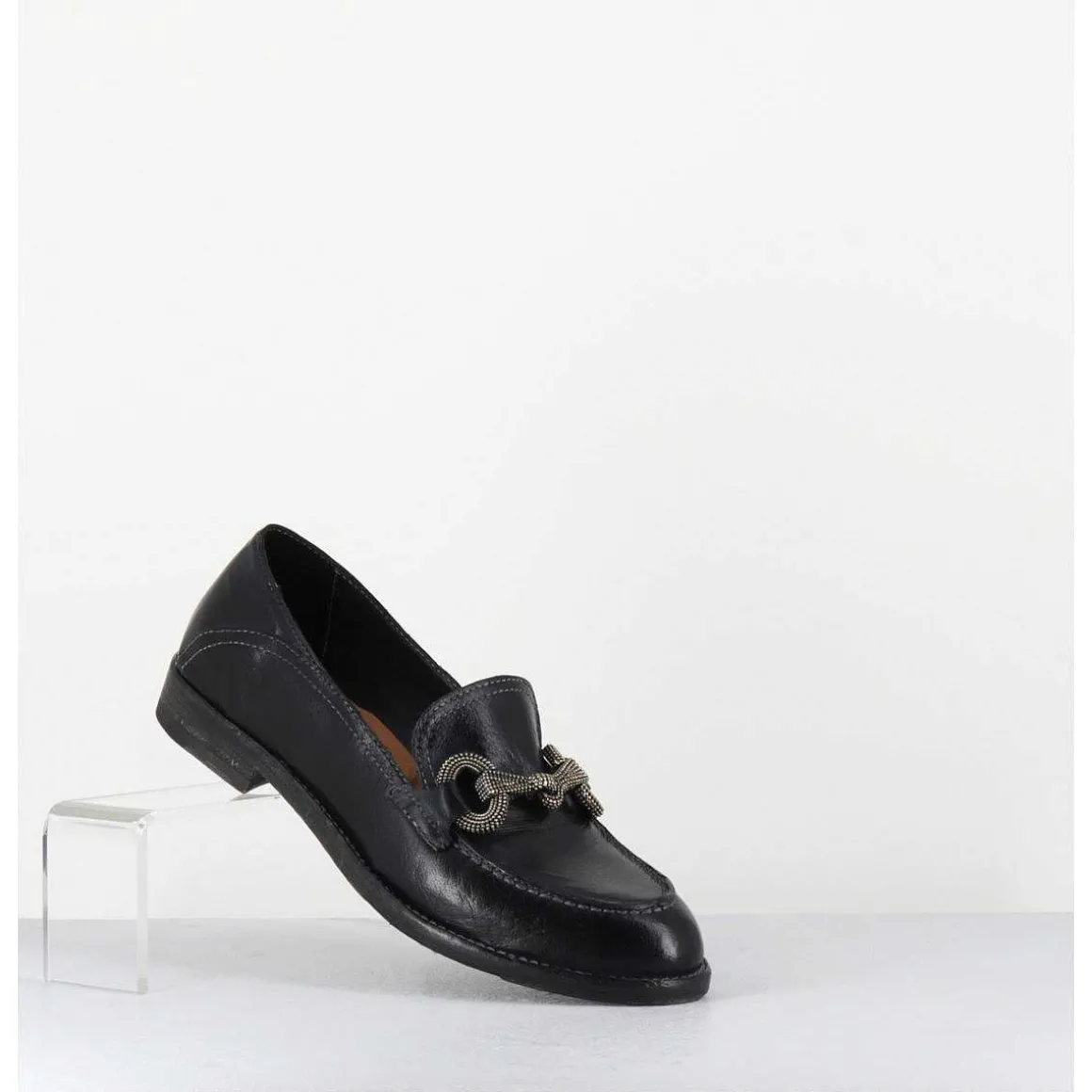 Mocassins Souple En Cuir Noir Avec Mors Cloute - 5246 Buf Nero