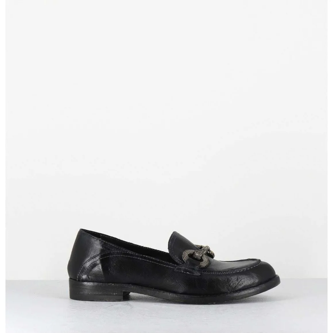 Mocassins Souple En Cuir Noir Avec Mors Cloute - 5246 Buf Nero