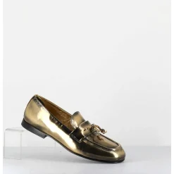 Mocassins Souple En Cuir Metallise Dore - 60264 Capra Super Oro