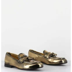 Mocassins Souple En Cuir Metallise Dore - 60264 Capra Super Oro