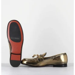 Mocassins Souple En Cuir Metallise Dore - 60264 Capra Super Oro