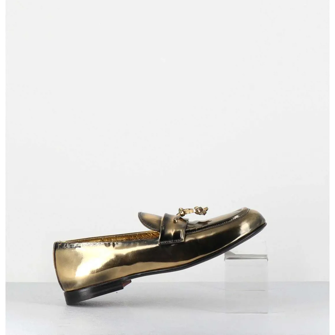 Mocassins Souple En Cuir Metallise Dore - 60264 Capra Super Oro