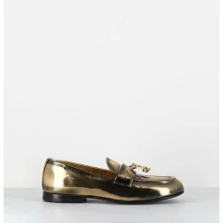 Mocassins Souple En Cuir Metallise Dore - 60264 Capra Super Oro