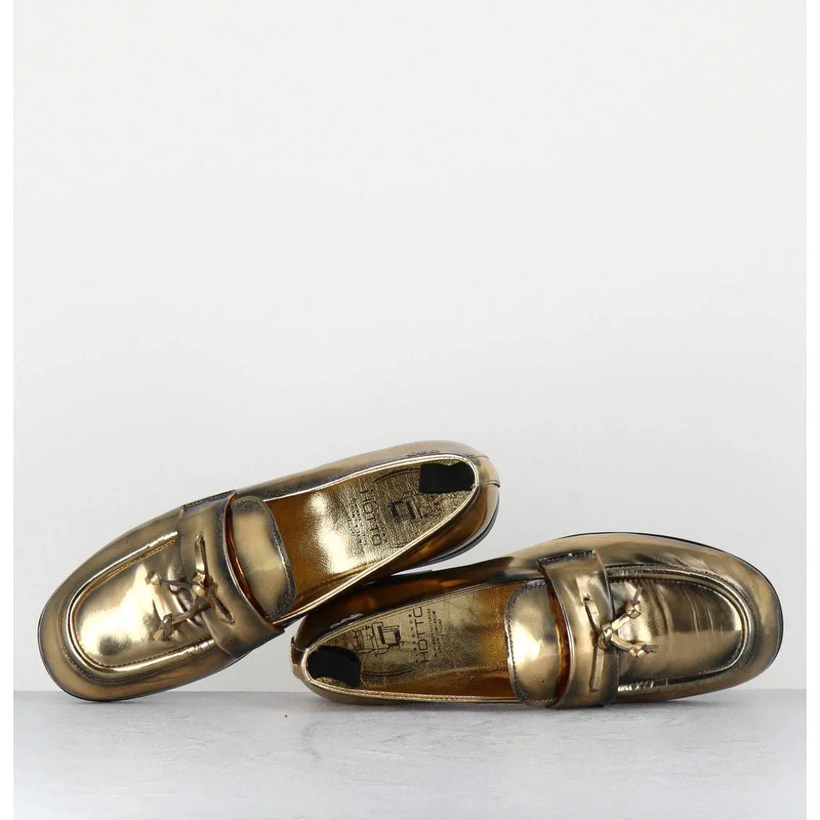 Mocassins Souple En Cuir Metallise Dore - 60264 Capra Super Oro