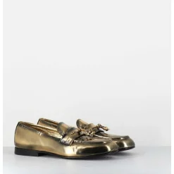 Mocassins Souple En Cuir Metallise Dore - 60264 Capra Super Oro
