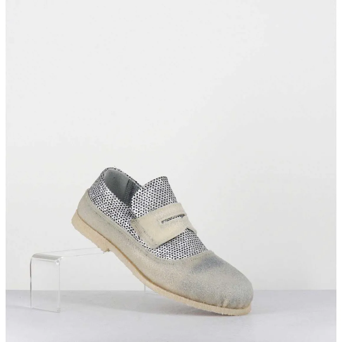 Mocassins Souples Cuir Argente & Crepe - 18800 Terenz Argento