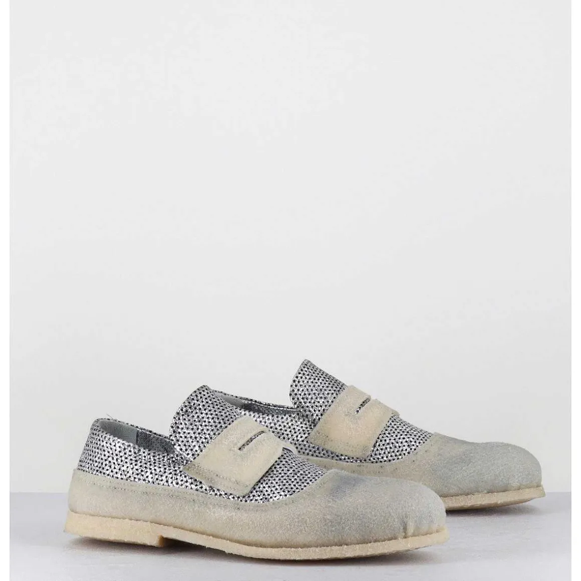 Mocassins Souples Cuir Argente & Crepe - 18800 Terenz Argento