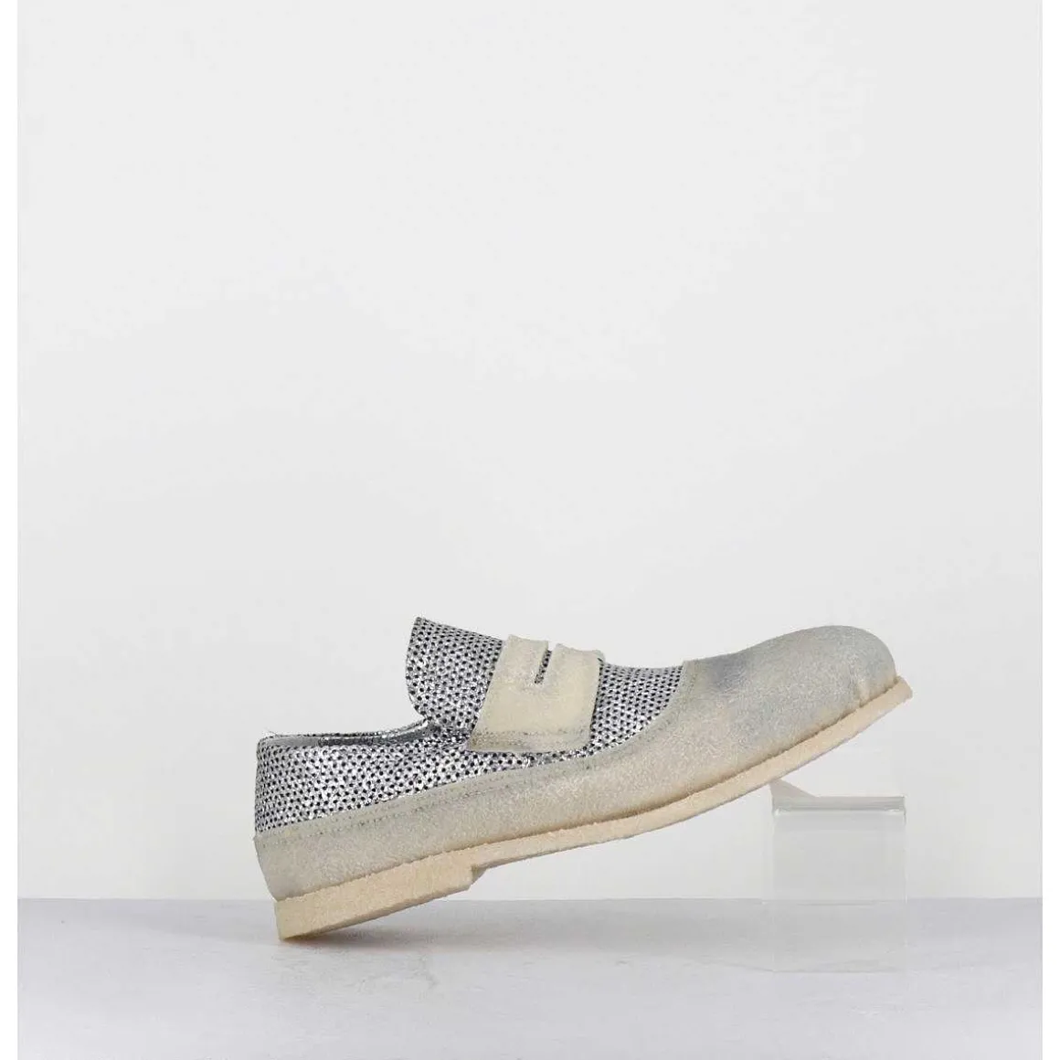 Mocassins Souples Cuir Argente & Crepe - 18800 Terenz Argento