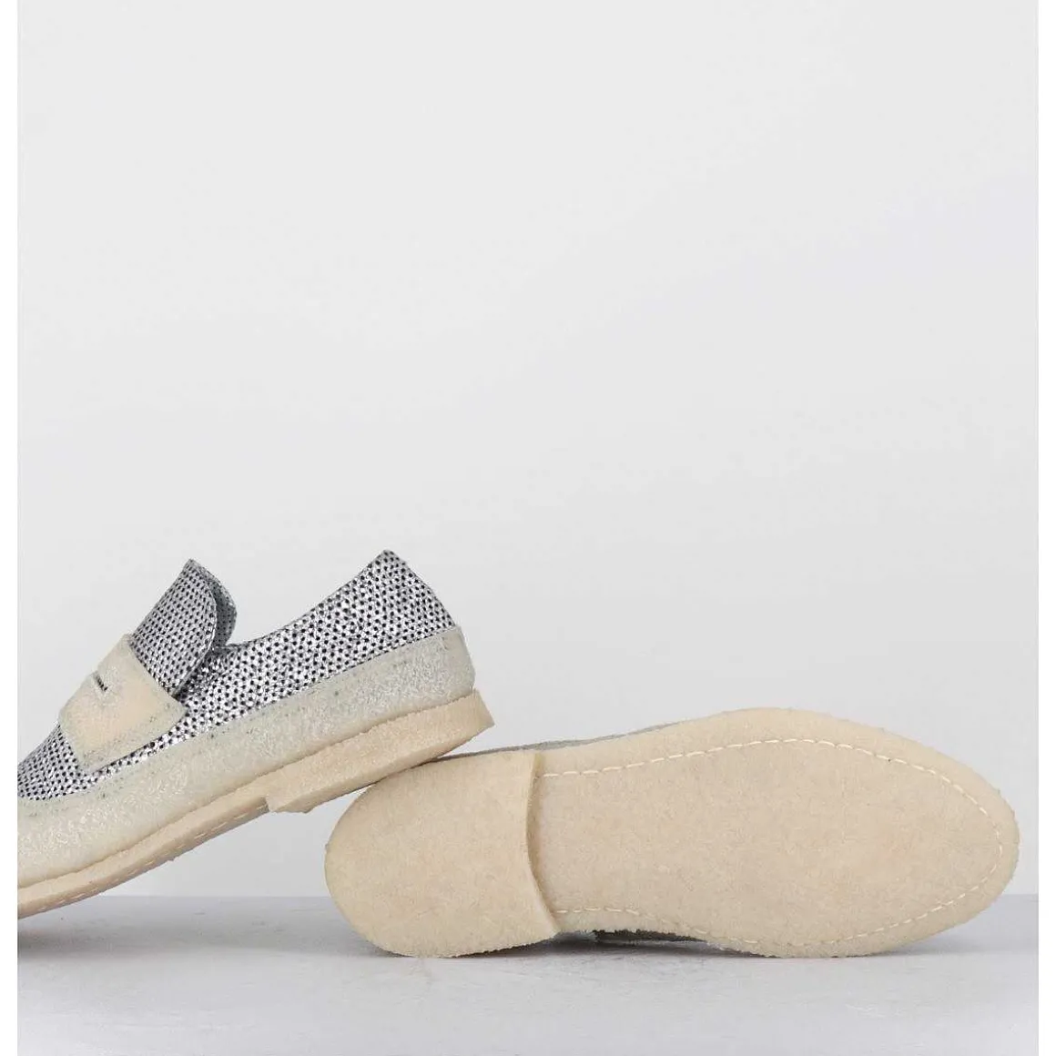 Mocassins Souples Cuir Argente & Crepe - 18800 Terenz Argento