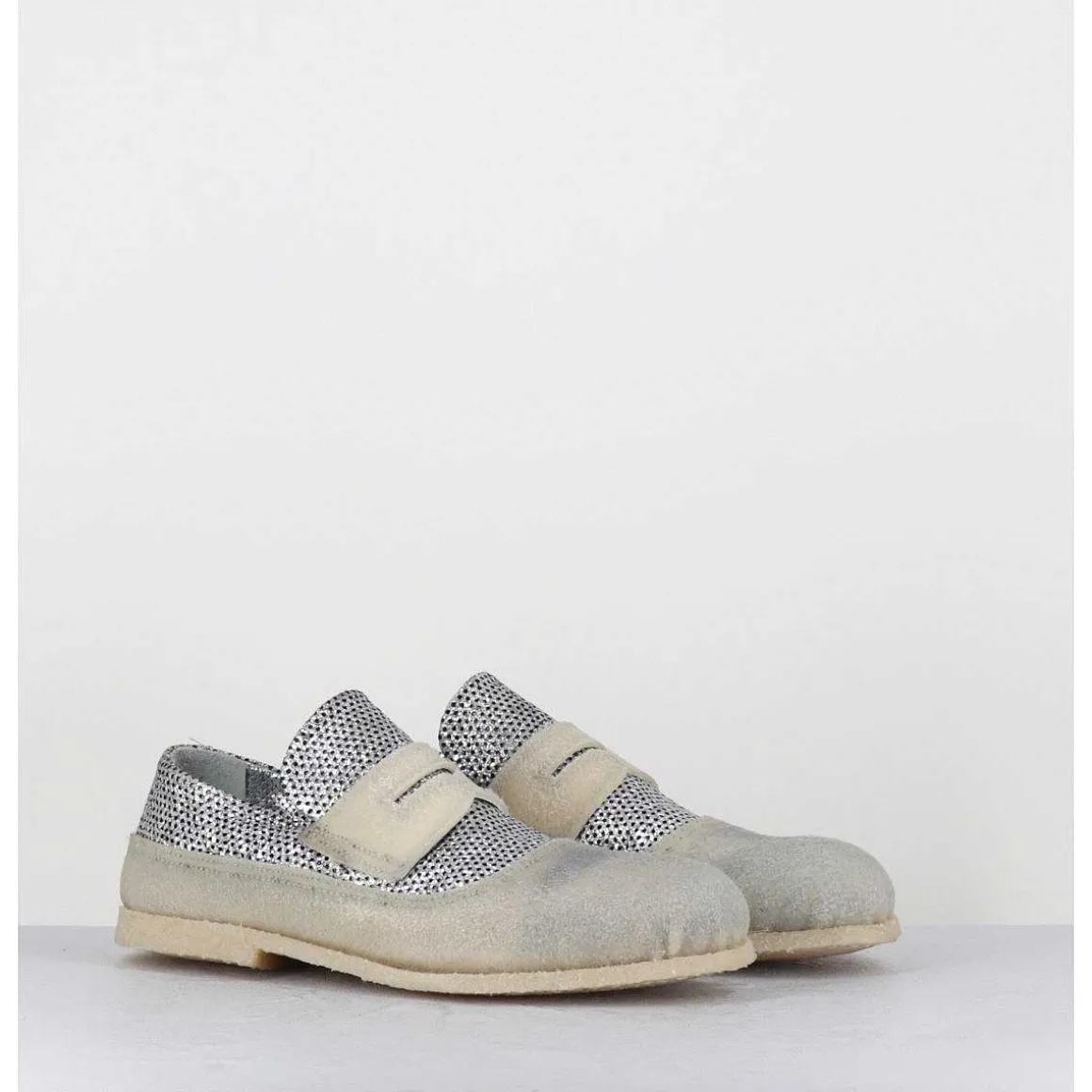 Mocassins Souples Cuir Argente & Crepe - 18800 Terenz Argento