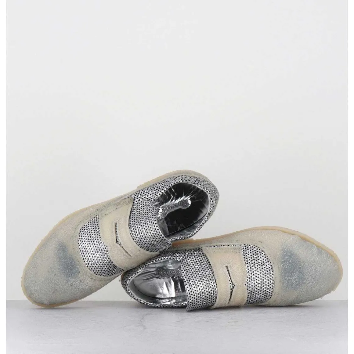 Mocassins Souples Cuir Argente & Crepe - 18800 Terenz Argento