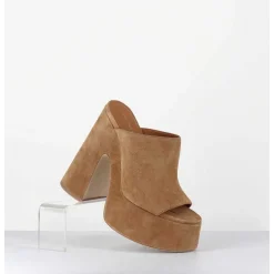 Mules A Haute Plateforme En Daim Camel- 1C7103D Chamois Thames